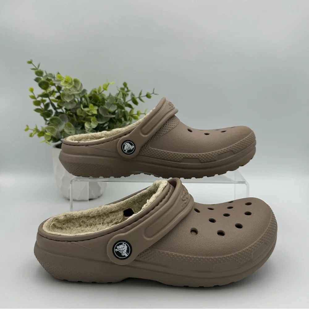 CROCS Kids Classic Lined Tan Rubber Clogs Slip On Shoes Size 3